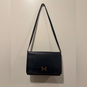 Hermes Vintage “ANNE”Black Shoulder Bag with Gold